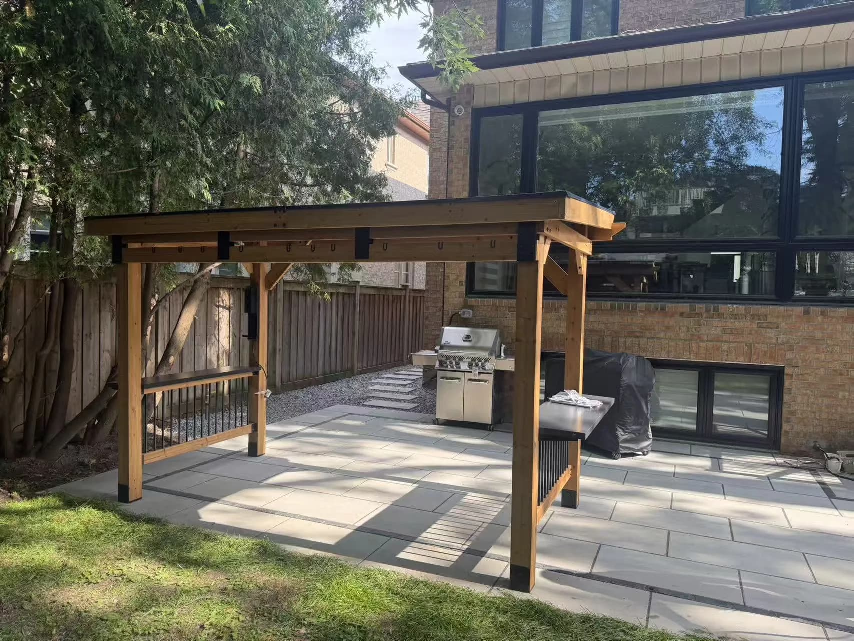 Custom wood pergola built over a residential patio